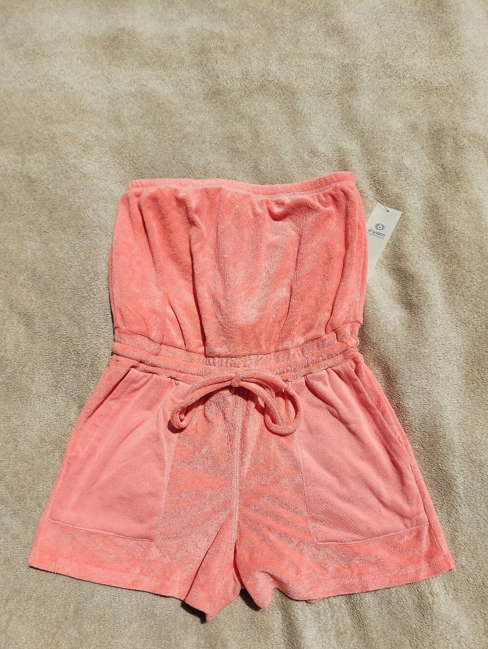 Mono B Coral Terry Strapless Romper Womens Size Smalk NWT Y2K Barbie Resortwear - Picture 7 of 7